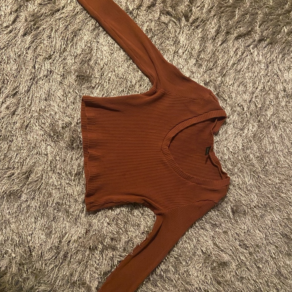 brown long sleeve crop top